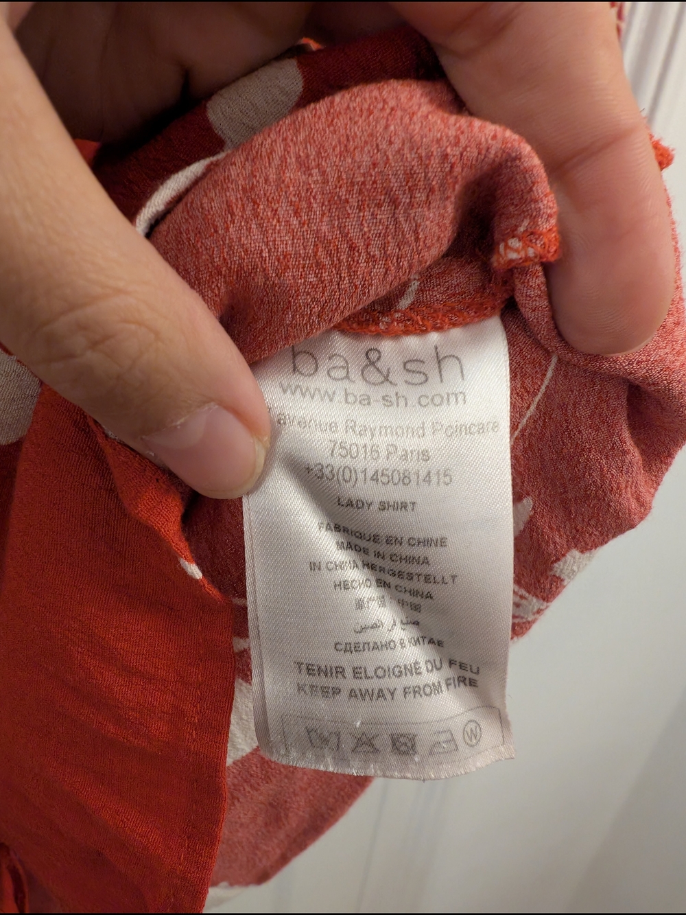 ba&sh Rust Red Floral Button-Front Ruffle Blouse - Picture 4 of 5